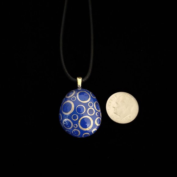Hand Painted Dot Art Pendant, Cobalt and Gold - Picture 7 of 14